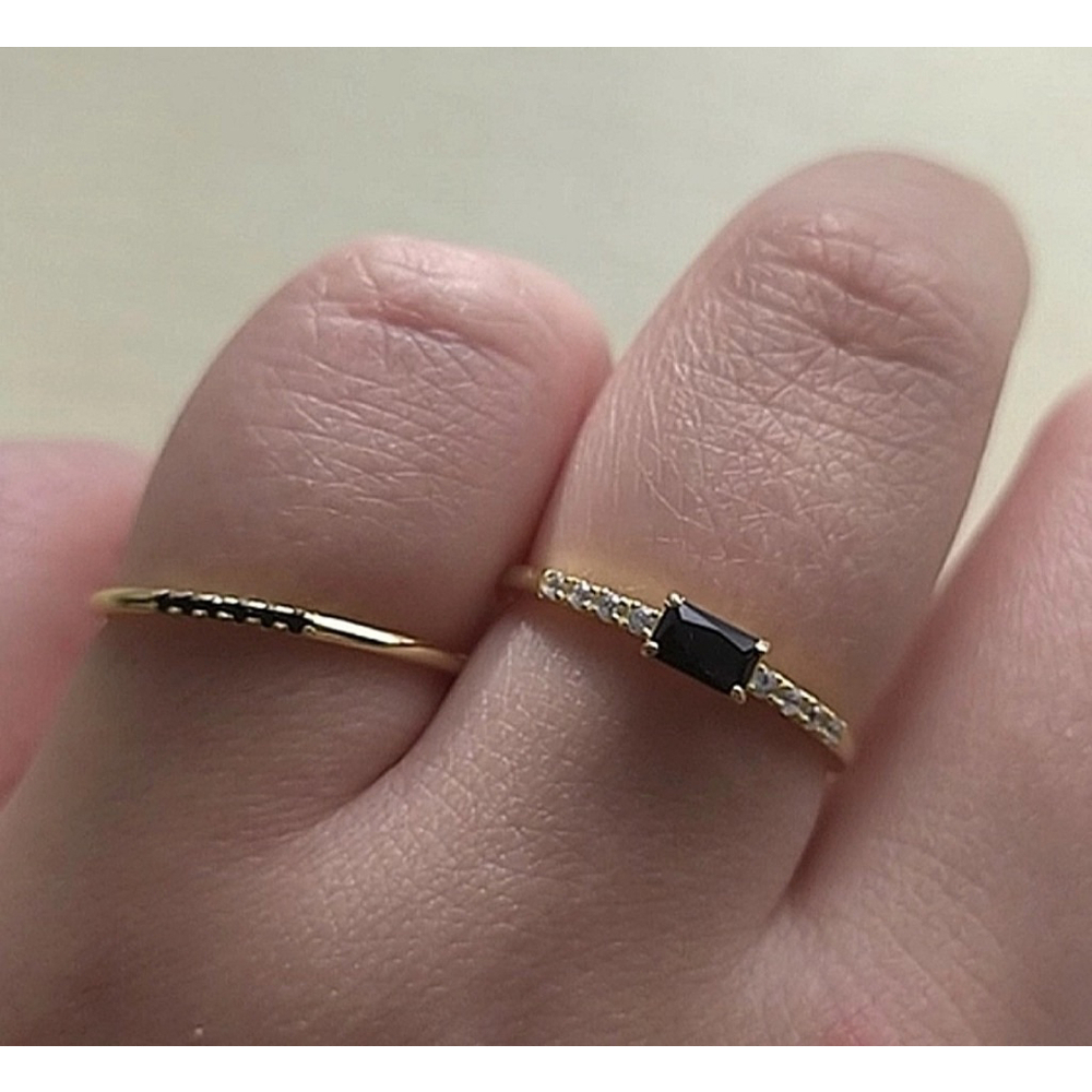 NEW Yellow Gold Plated Silver Baguette Onyx Simulated Diamond Ring Sz 6
